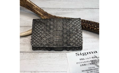 墨染パイソン×墨染牛革のカードケース 小物 収納 ヘビ 革製品 