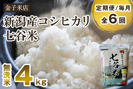 【令和7年産】【定期便6ヶ月毎月お届け】老舗米穀店が厳選 新潟県加茂市産コシヒカリ「七谷米」無洗米4kg（2kg×2）〈順次出荷〉 従来品種 金子米店