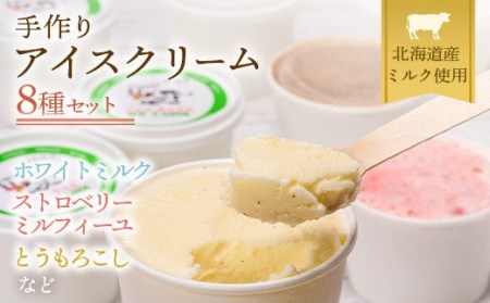 北海道産 手作りアイスクリーム 120ml×8個セット (おまかせ詰め合わせ)  南幌町 NP1-292