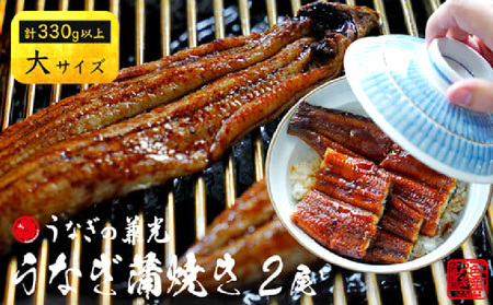 愛知県三河一色産　うなぎ蒲焼き　大サイズ2尾(合計330g以上)・U023-13