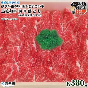 愛媛県西予市産 伊予牛絹の味西予どすこい牛黒毛和牛切り落とし（モモ肉又はウデ肉）380g NAN0001