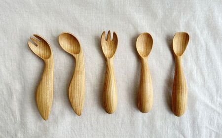 木製 ベビースプーンフォーク 5本セット【受注生産】【木工房TANAKA】[AXAU008]