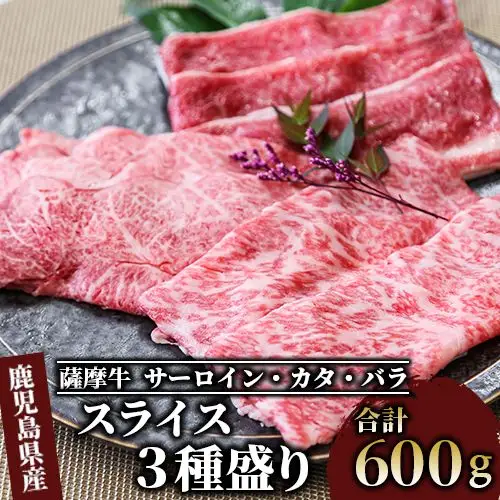 薩摩牛 スライス3種盛り600g カミチク IB112-006 牛肉 牛肉 