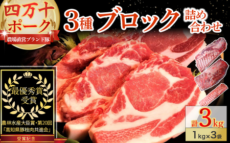 【農林水産大臣賞・受賞記念】◆四万十町産◆ブランド豚の3種ブロック詰め合わせ （3kgセット）豚肉 冷凍 四万十 高知 ／Adf-A68