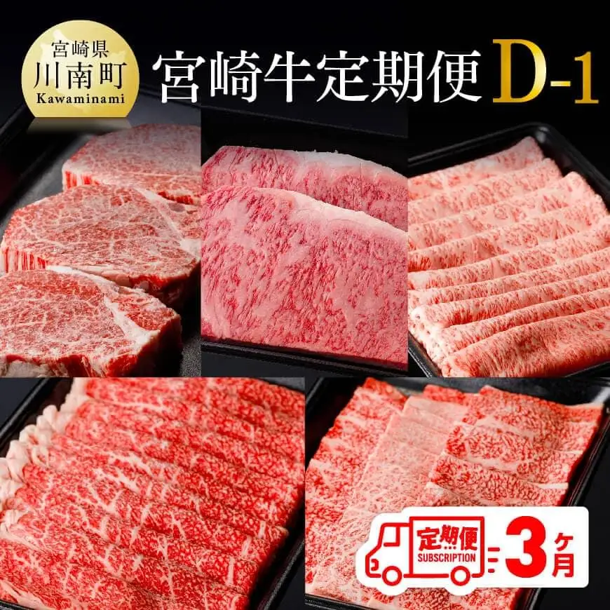 【定期便】宮崎牛３ヶ月定期便Ｄ‐１【 国産 九州産 肉 牛 宮崎県産 牛肉 黒毛和牛 ミヤチク 全3回 】