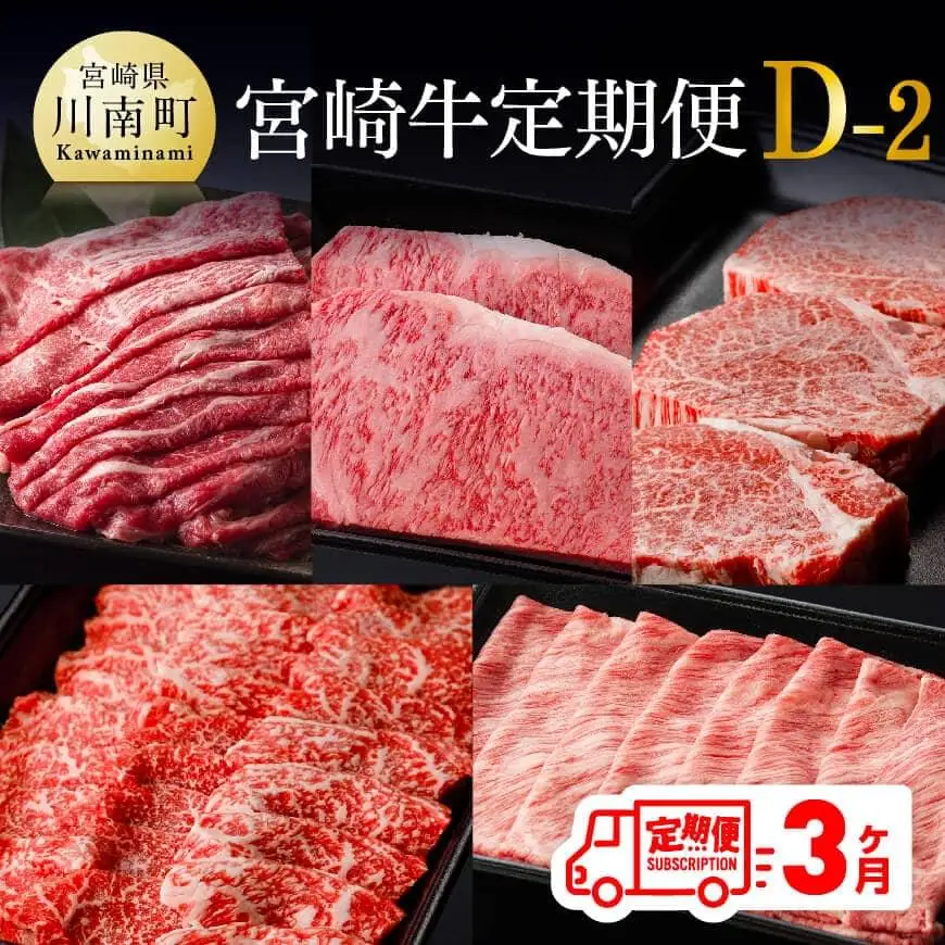 【定期便】宮崎牛３ヶ月定期便Ｄ‐２【 国産 九州産 肉 牛 宮崎県産 牛肉 黒毛和牛 ミヤチク 全3回 牛肉】