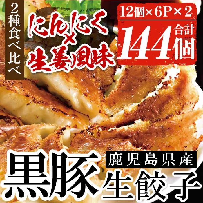黒豚 餃子 144個 食べ比べ プレーン・生姜風味 餃子【00-008-02】