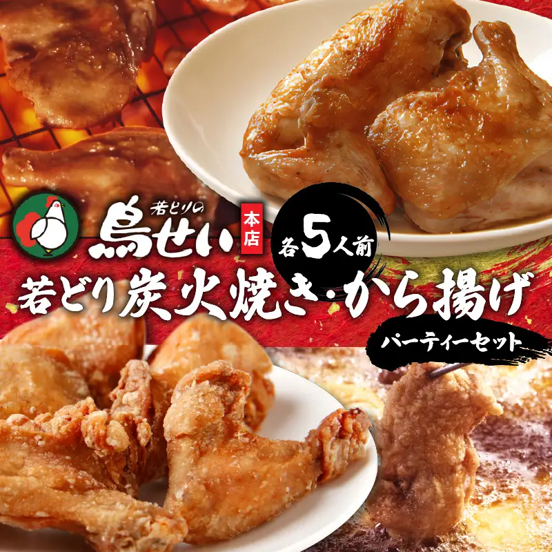 鳥せい本店 の 若どり 炭火焼き & から揚げ パーティー セット 【 大人数 鶏肉 手羽 むね肉 もも肉 詰め合わせ 真空パック 冷蔵 職人技 こだわり お取り寄せ 北海道 清水町 】_S004-0002