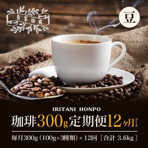 コーヒー300g 定期便12ヶ月コース 豆コース_定期便 12ヶ月 コーヒー 豆 各 100g 3種 合計 300g 小分け パック 飲み比べ 毎月 世界の生産地別のコーヒーが届く 産地 銘柄 発送時期によりランダムでお届け コーヒーブレイク コーヒータイム 飲み物 飲料類 お取り寄せ 送料無料 〔Ec110-B〕