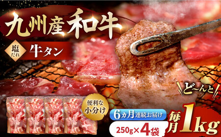 【6回定期便】【塩だれ】九州産和牛の牛タン 約1kg（約250g×4パック）長与町/岩永ホルモン [EAX082] 国産 焼肉 薄切り スライス