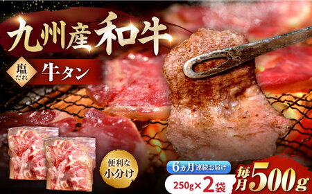 【6回定期便】【塩だれ】九州産和牛の牛タン 約500g（約250g×2パック）長与町/岩永ホルモン [EAX086] 国産 焼肉 薄切り スライス