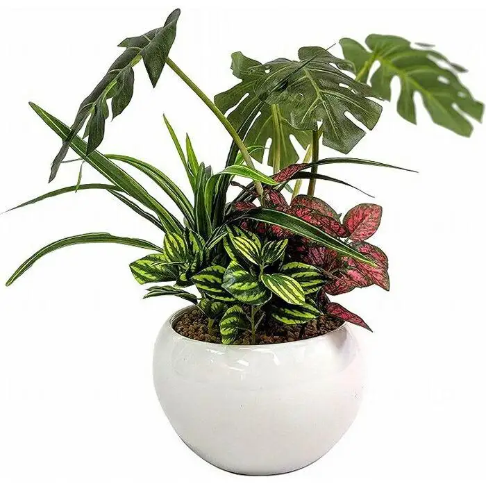 人工観葉植物　モンステラ寄せ植えジャングルポット