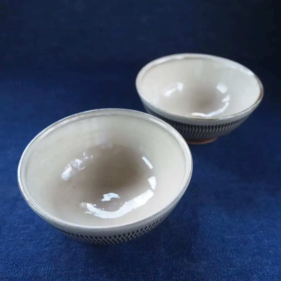 小石原焼飛鉋四寸碗2個セット(金丸窯)直径約12cm H38