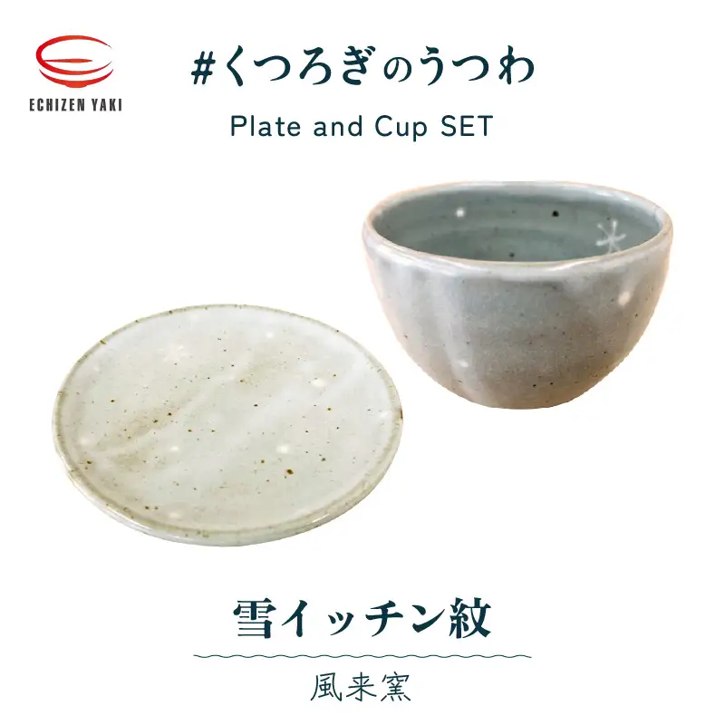 【越前焼】風来窯 雪イッチン紋  皿とカップ 【 陶器 食器  湯呑 福井県 伝統工芸品 】 [e25-b016]