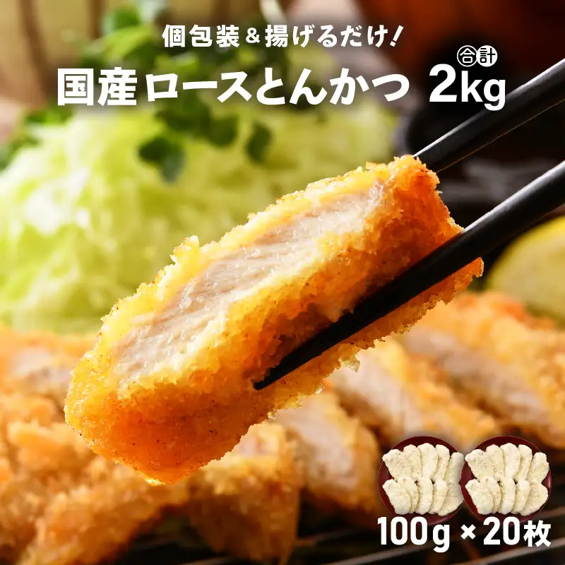【揚げるだけ】国産豚肉 ロースとんかつ 計2kg！個包装カツ 冷凍 [e02-a010]