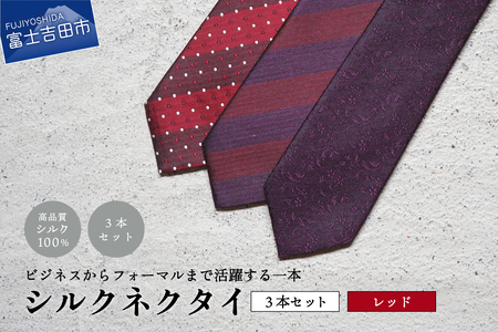 【Hadashin】トップ糸ネクタイ（赤系統）3本セット　ネクタイ シルク プレゼント フォーマル ビジネス