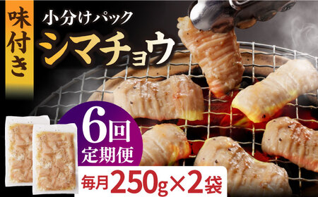 【全6回定期便】【塩だれ】 九州産和牛 ホルモン シマチョウ 500g（250g×2袋）長与町/岩永ホルモン [EAX102]国産 牛肉 小分け 味付き 冷凍 焼肉