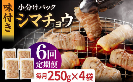 【全6回定期便】【塩だれ】九州産和牛 ホルモン シマチョウ 1kg（250g×4袋）長与町/岩永ホルモン [EAX106]国産 牛肉 小分け 味付き 冷凍 焼肉