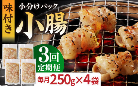 【全3回定期便】【塩だれ】厳選 九州産和牛 ホルモン 小腸 1kg（250g×4袋） 長与町/岩永ホルモン [EAX109]国産 牛肉 小分け 味付き 冷凍 焼肉