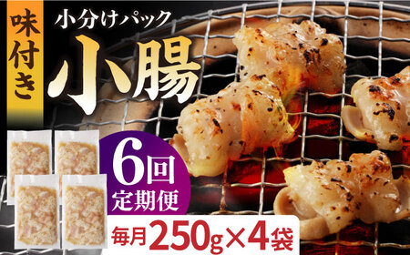 【全6回定期便】【塩だれ】厳選 九州産和牛 ホルモン 小腸 1kg（250g×4袋） 長与町/岩永ホルモン [EAX110]国産 牛肉 小分け 味付き 冷凍 焼肉