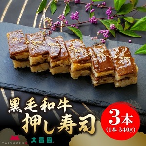 大昌園「黒毛和牛押し寿し 詰め合わせ」340g×3本_肉寿司 340g × 3本 黒毛和牛 押し寿し 詰め合わせ 秘伝のタレ 特製 炊き込みご飯 九州産 牛肉 国産 米 福岡県 久留米市 お取り寄せ お取り寄せグルメ 肉 寿司 食品 食べ物 ご飯 真空パック 和牛 惣菜 箱入り 冷凍 送料無料 〔Ax022〕