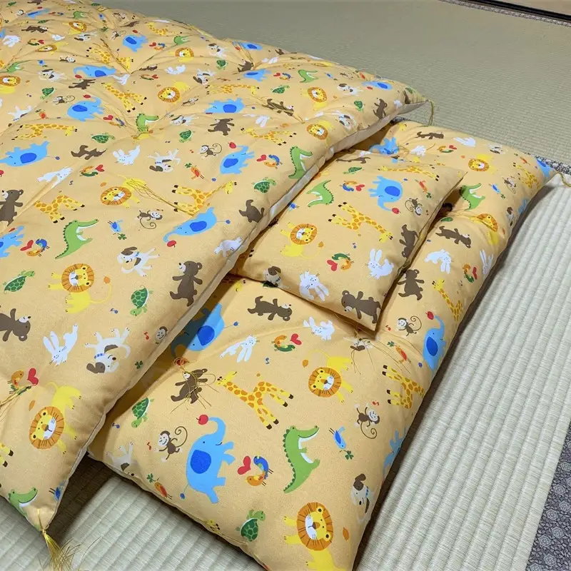 天然繊維手作り 木綿わた入りベビーふとんセット（カバー付）