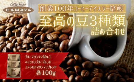 ハマヤコーヒーセット100BR コーヒー豆 粉 3種類 化粧箱入り ジャマイカ ストレート豆 ブルーマウンテン ヘイシャンブルーブレンド 香り 酸味 苦み エメラルドマウンテン 