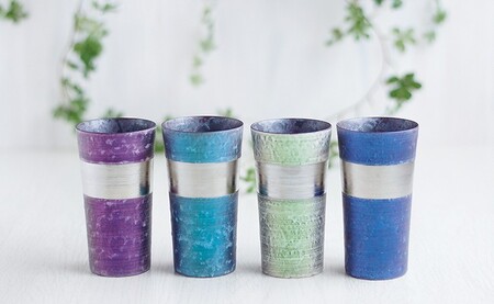 有田焼 麟 Lin プラチナ タンブラー 4個 (Green & Blue & Purple & Emerald)【金照堂】食器 カップ 4色 セット グリーン ブルー パープル エメラルド おしゃれ 上品 華やか A110-69