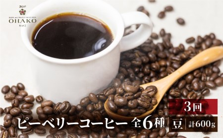 【定期便】珈琲豆 おまかせ 全6種類ピーベリーを楽しめる 毎月2種100gずつ×3回 コーヒー豆[Q2814]