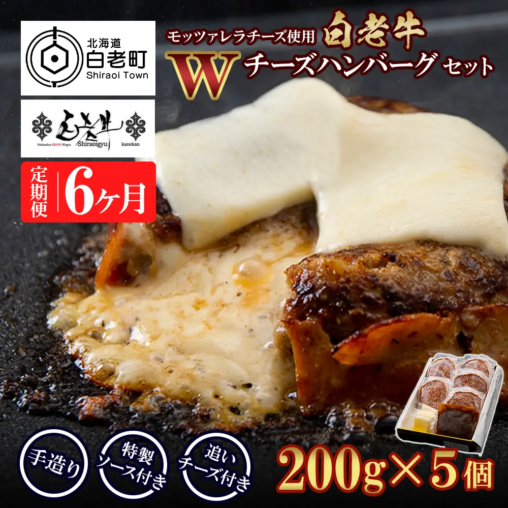 定期便6カ月 お楽しみ 白老牛 Ｗチーズ ハンバーグ セット 5個 BY089