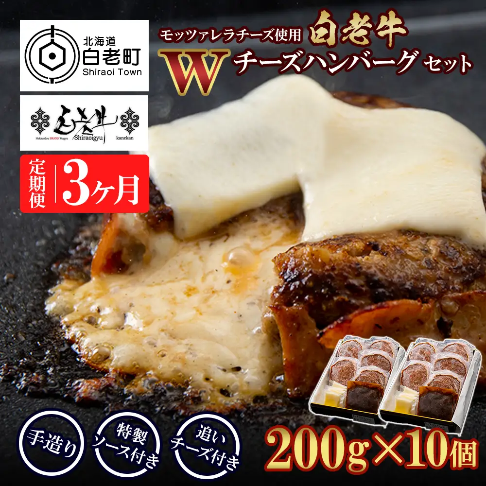 定期便3カ月 お楽しみ 白老牛 Ｗチーズ ハンバーグ セット 10個 BY091