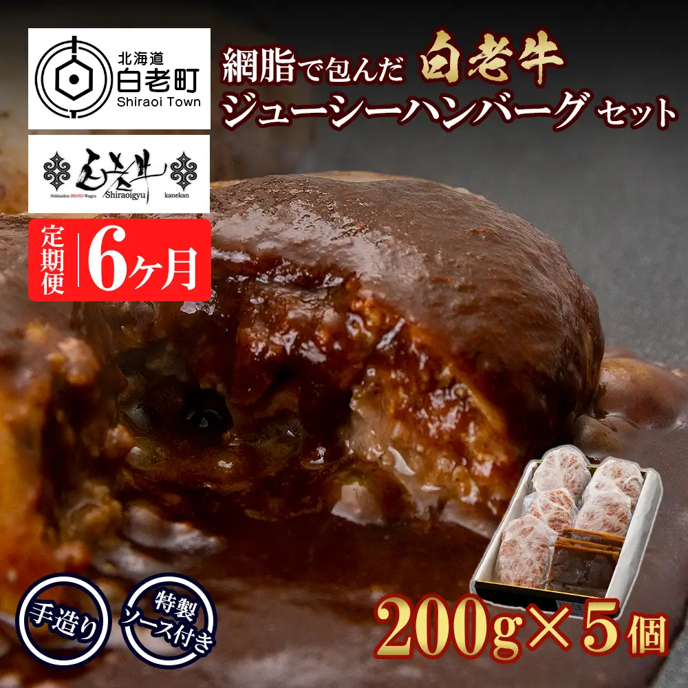 定期便6カ月 お楽しみ 白老牛 ジューシー ハンバーグ セット 5個 BY098