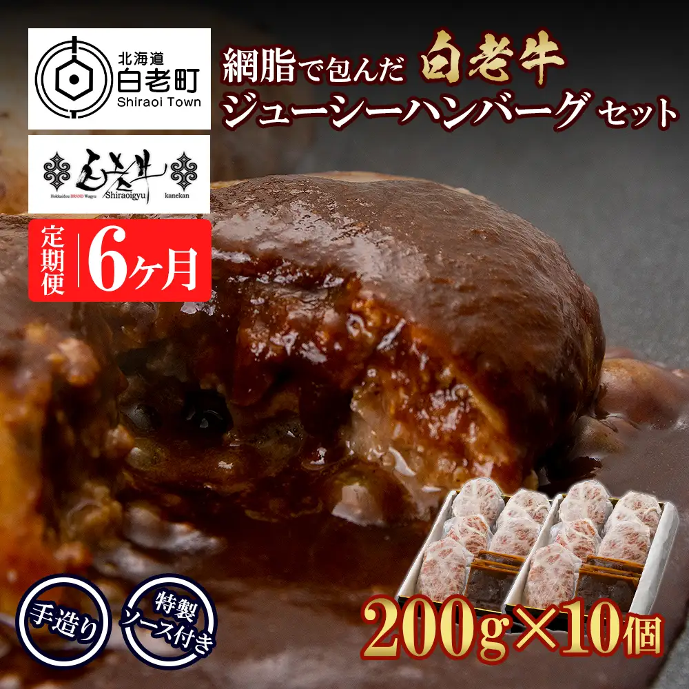 定期便6カ月 お楽しみ 白老牛 ジューシー ハンバーグ セット 10個 BY101