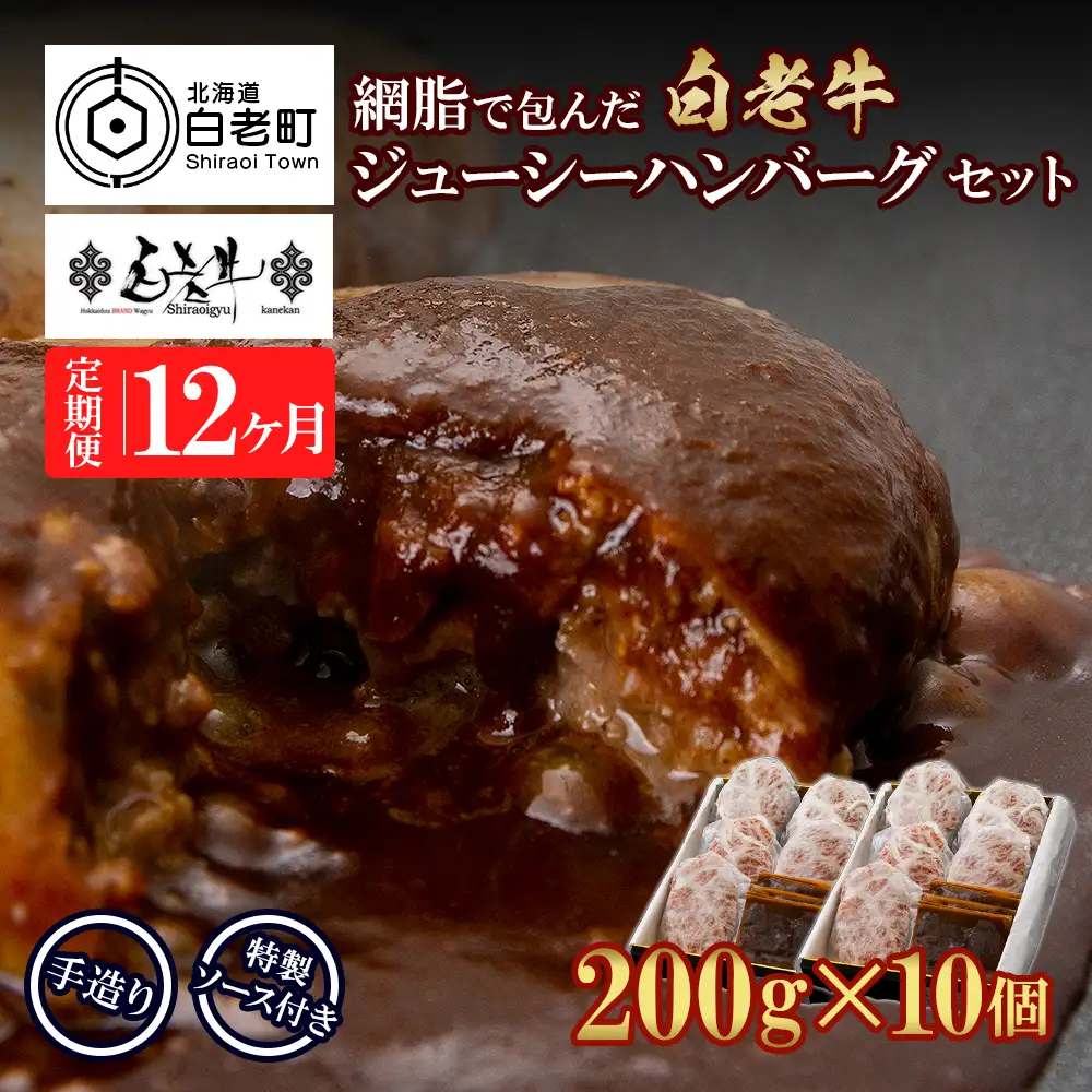 定期便12カ月 お楽しみ 白老牛 ジューシー ハンバーグ セット 10個 BY102