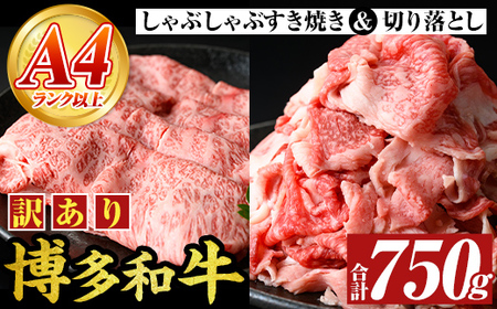 ＜訳アリ＞【A4～A5】博多和牛しゃぶしゃぶすき焼きセット(750g) 国産 九州産 福岡県産 牛肉 和牛 黒毛和牛 すきやき スキヤキ お肉 スライス 切り落とし【MEAT PLUS】as08-012