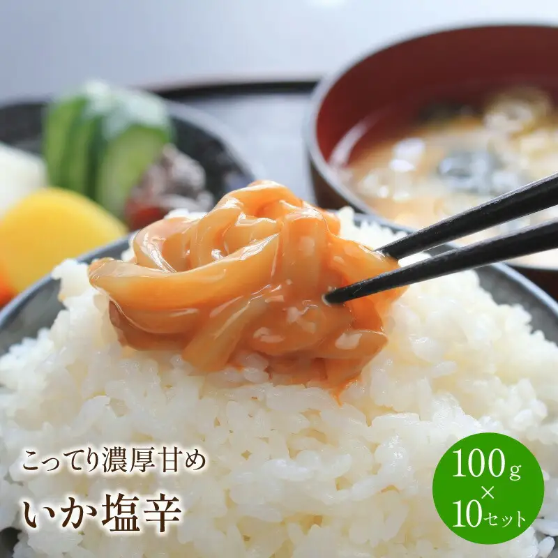 ＜マサルおやじの魚屋珍味＞いか塩辛10食セット　こってり濃厚甘め【001-0020】珍味 塩辛 いか 烏賊 お茶漬け おつまみ トッピング 冷奴 お酒のお供 冷凍 小分け 大容量 便利 ふるさと納税 おつまみ