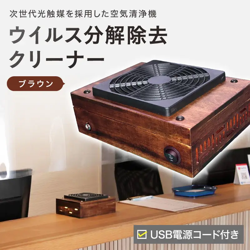 次世代光触媒を採用した空気清浄機　ウイルス分解除去クリーナー　ブラウン【027-0009】家電 細菌 脱臭 送料無料
