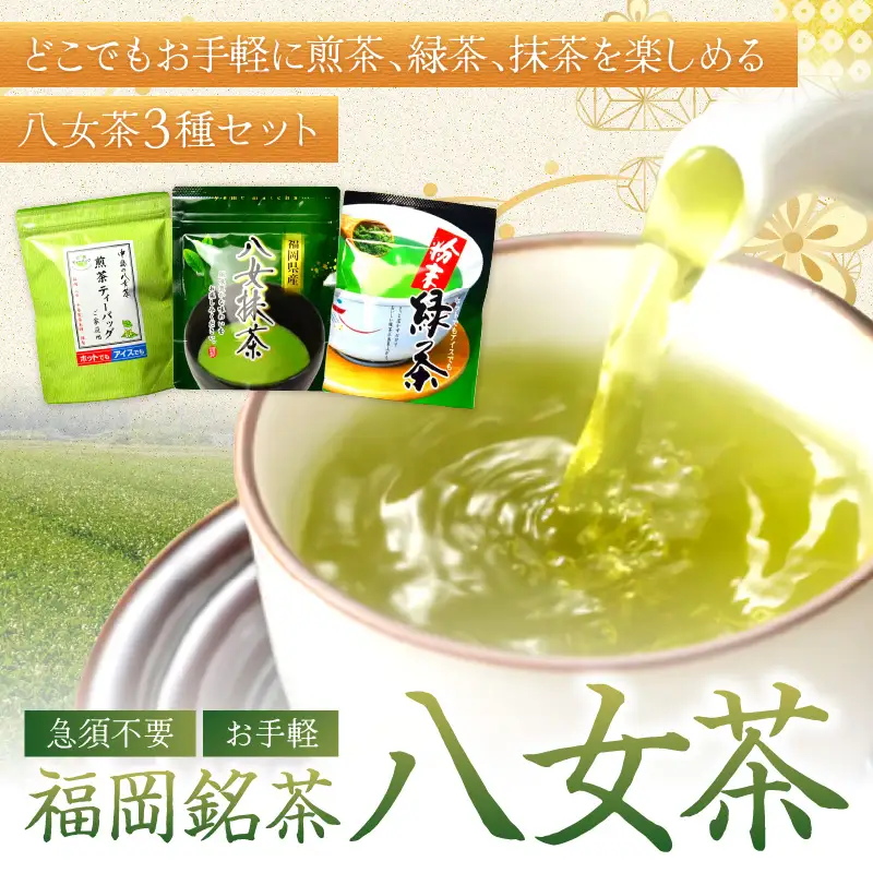 福岡銘茶八女茶　急須要らずのお手軽セット お茶 緑茶 お茶【001-0088】
