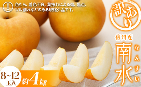 梨 訳あり 南水 4kg 8～12玉 フルーツ 果物  旬の果物 旬のフルーツ 甘い