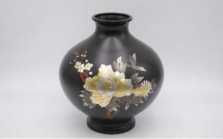 【高岡銅器】富貴花瓶 8号 民芸品 工芸品 インテリア 雑貨 お花 花器 気品 豪華 彫金 化粧箱入 贈り物  FAD-0947