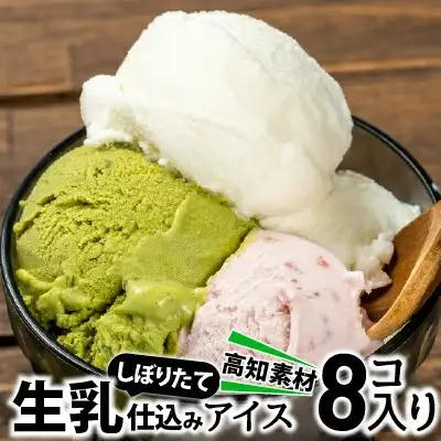 搾りたて生乳仕込みの濃厚ミルクアイス高知満載フレーバー8個セット／Qak-A34