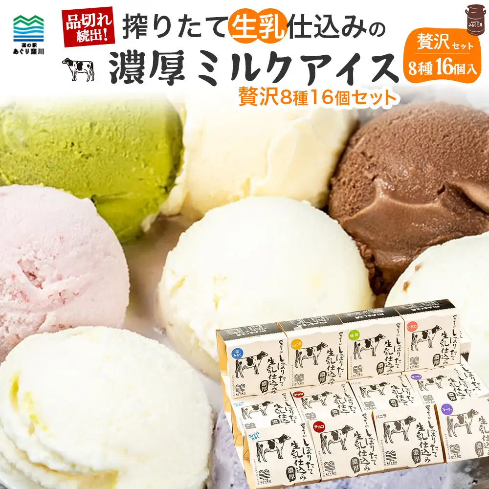 搾りたて 生乳 仕込みの 濃厚ミルクアイス （贅沢8種16個セット）アイスクリーム セット 大容量 詰め合わせ 冷凍 Qak-37