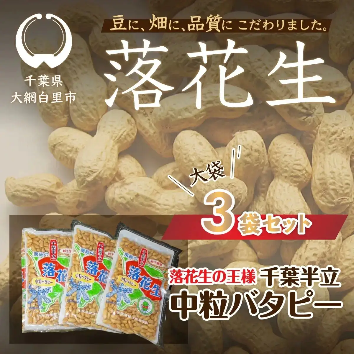 千葉県 大網白里市産 落花生中粒バターピー大袋3袋セット