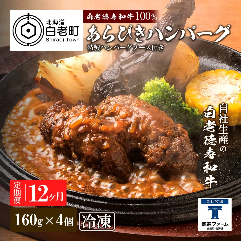 定期便 12カ月 和牛 粗びき 生 ハンバーグ 4個セット デミグラスソース付き 160ｇ×4袋