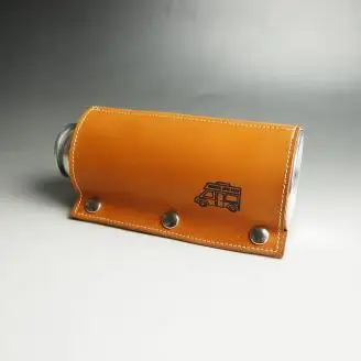 【0967-1】心躍るリアルレザーの質感！　牛革CB缶カバー BROWN（野口オートキャンプ場）