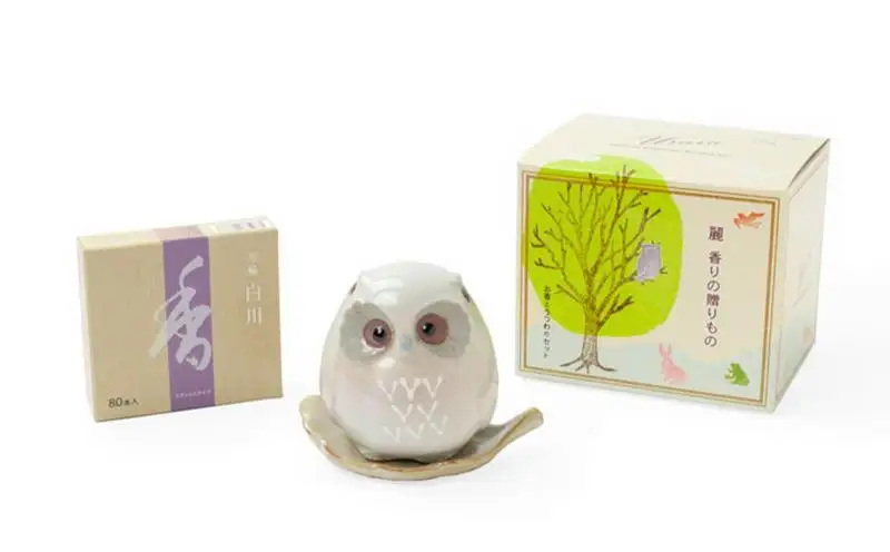 【香老舗 松栄堂】麗香炉 (ほっほ/芳輪 白川スティック80本セット) [ 京都 老舗 ふくろう型香炉 線香 人気 おすすめ かわいい お香 ギフト プレゼント お取り寄せ 通販 送料無料 ふるさと納税 ]