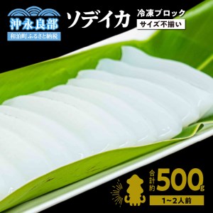 冷凍保存Ｏk！エメラルドブルーの美しい海で育ったおいしいソデイカ冷凍ブロック約500グラム（1～2人前）！ W022-028u 魚 冷凍 イカ 加工品