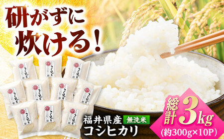 【令和7年産】無洗米 福井県産こしひかり 300g(約2合) × 10パック 計3kg  小浜市 / シマダ農園 [BFAV003] 
