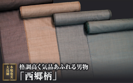 【男物 本場奄美大島紬】格調高く気品あふれる「西郷柄」 A060-005 本場奄美大島紬 紬 絹織物 絣 伝統的工芸品 絹 反物 男物 和装 着物 泥染め 手織り 西郷柄 職人