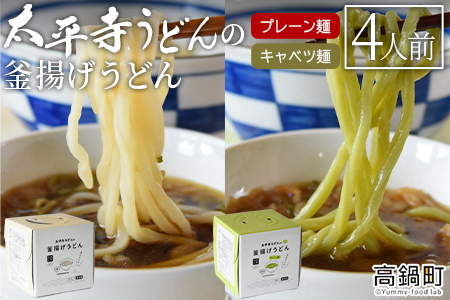 ＜太平寺うどんの釜揚げうどん プレーン麺（2人前）×キャベツ麺（2人前）セット＞翌月末迄に順次出荷【TVで話題沸騰！】【創業45年の味】【c963_th_x2】